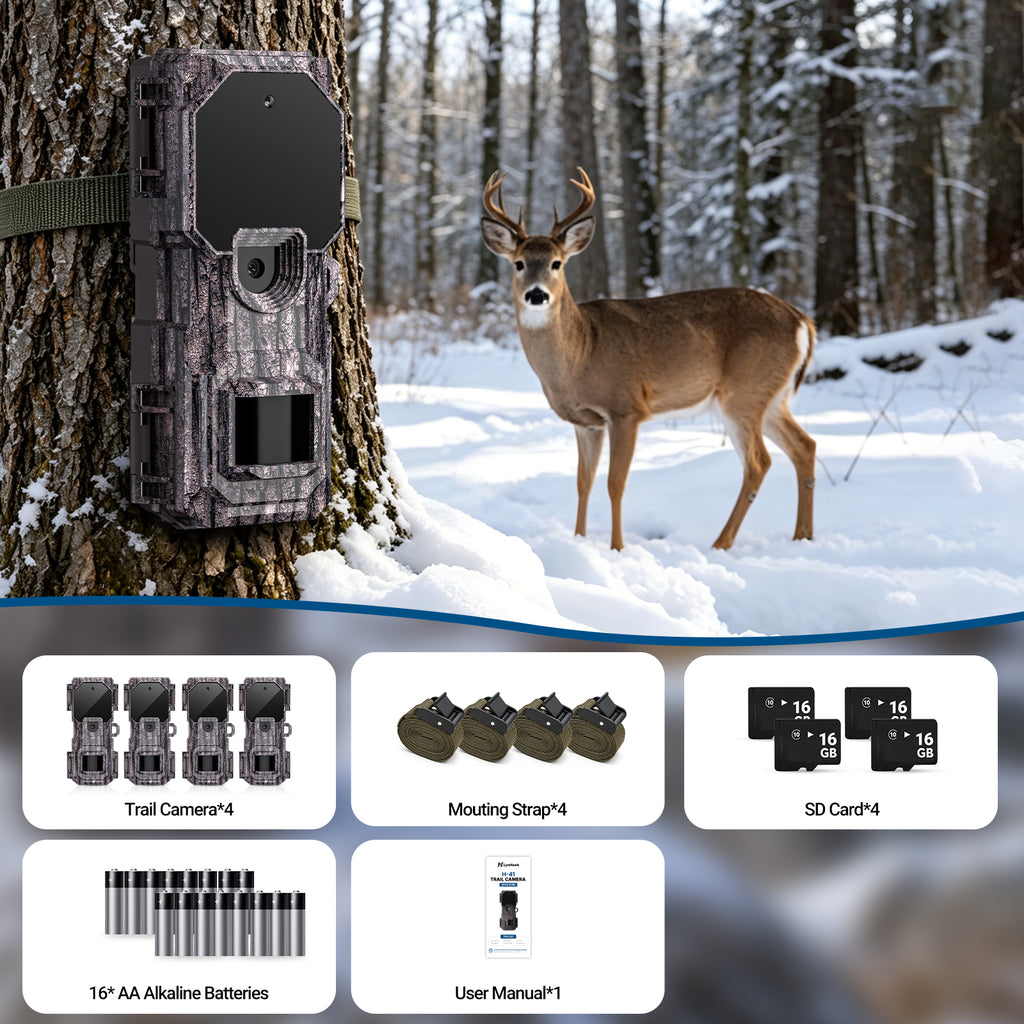 LynHawk 36MP 2K Mini Trail Camera with Secure Mounting, Camo, 4 Pack