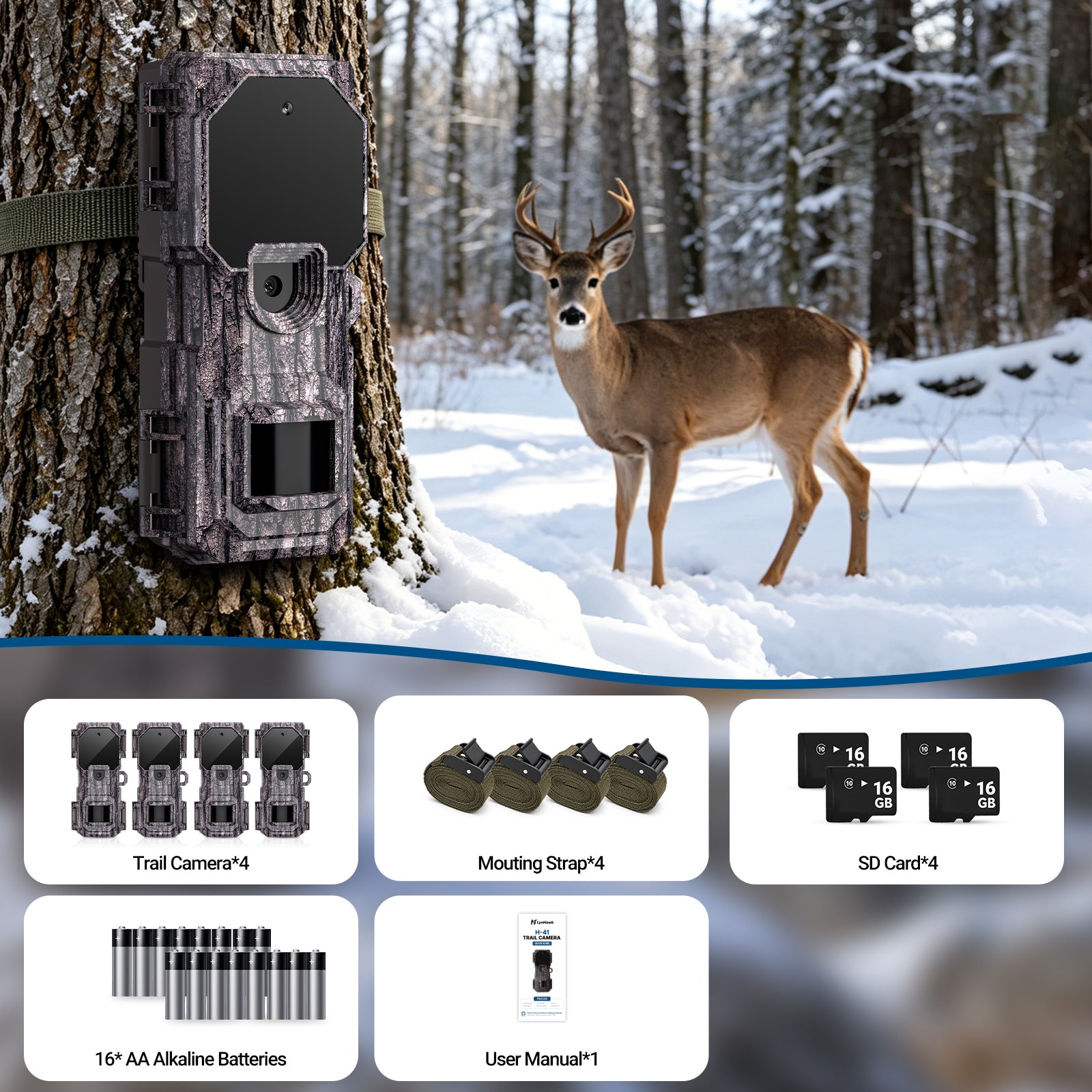 LynHawk 36MP 2K Mini Trail Camera with Secure Mounting, Camo, 4 Pack